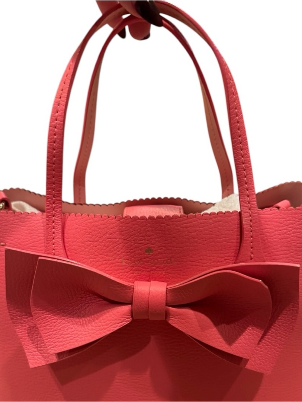 Kate Spade Vanderbilt Small Georgia Satchel Coral Bow Scalloped Leather Handbag - Picture 4 of 11